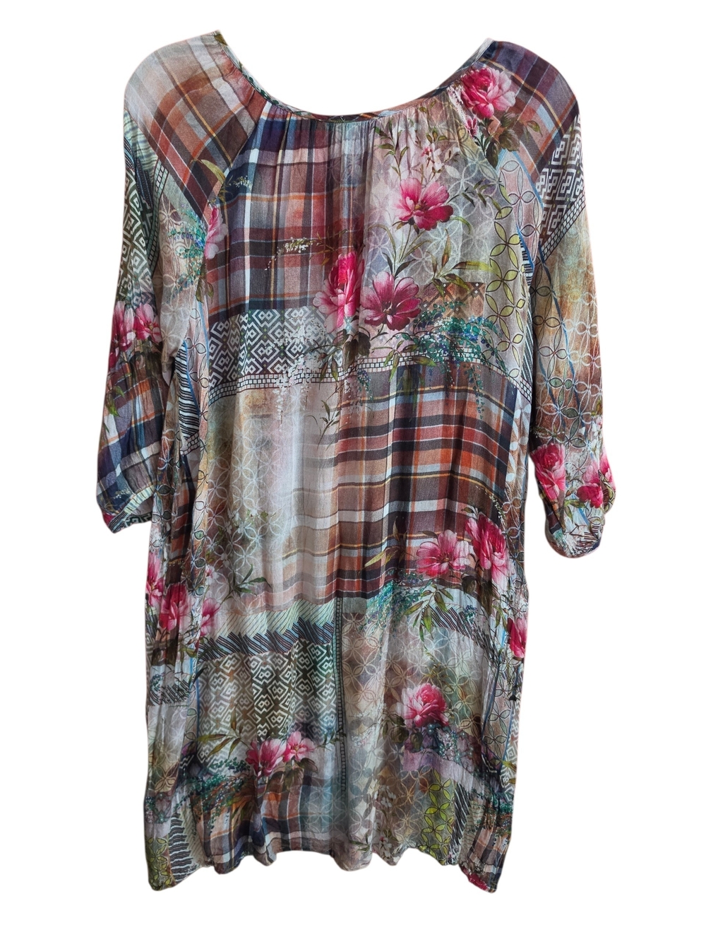 Johnny Was Multicolor Floral & Plaid Midi Dress - Picture 2 of 4